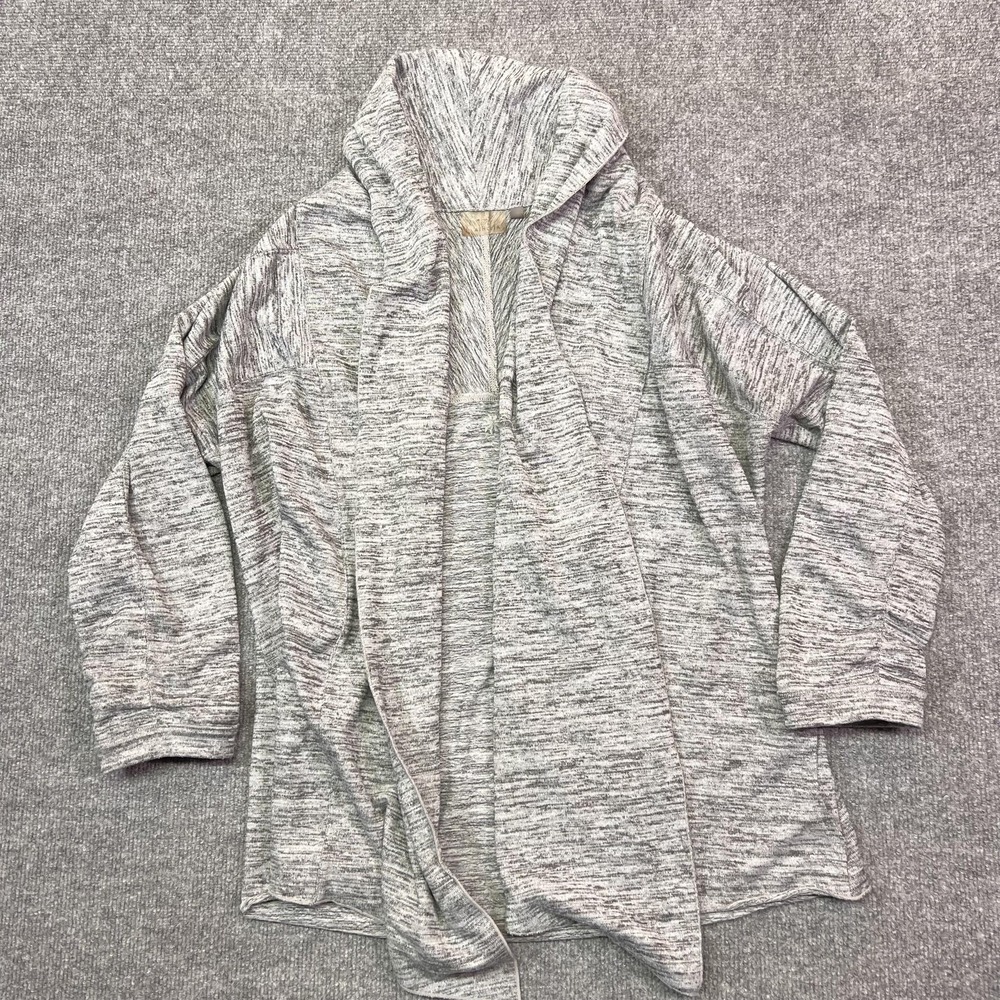 Athleta Jacket Womens Large Gray Open Front Hooded Knit 3/4 Sleeve Lightweight